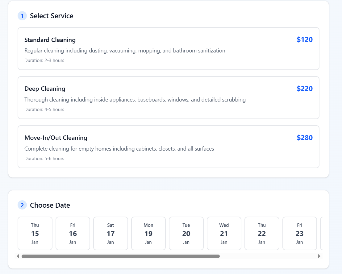 Customer booking widget - easy time slot selection