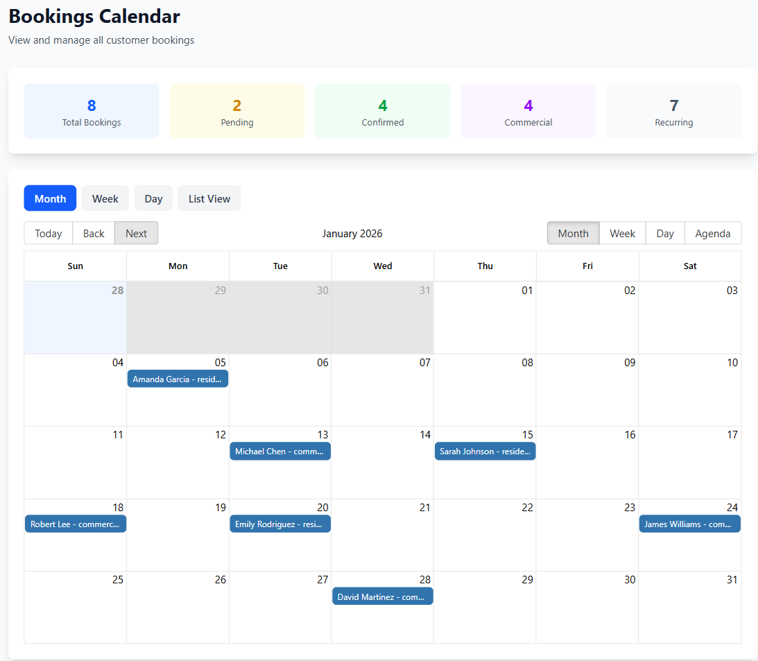 Calendar view - manage appointments and team schedules